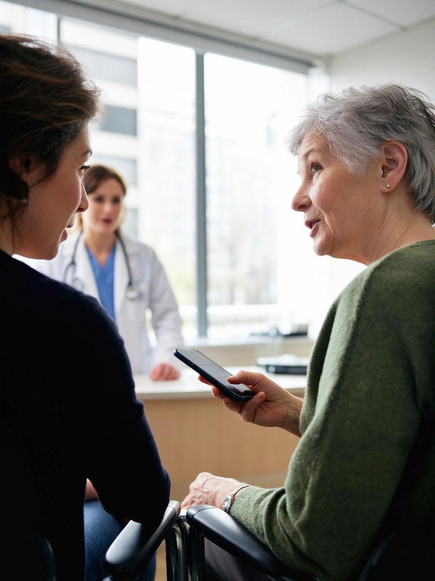 AI Doctor Notes mobile app showing a clear doctor visit summary shared with family members.
