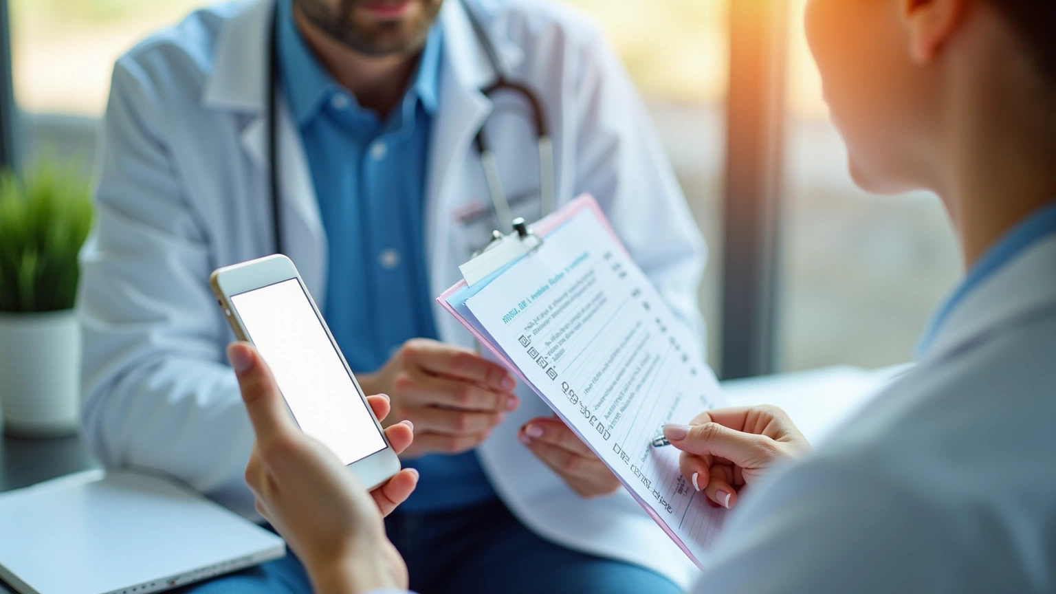 Person reviewing doctor visit notes and checklist on a phone after a medical appointment