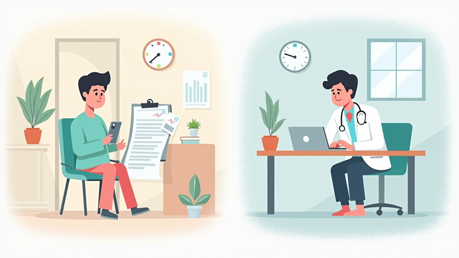 Split comparison showing Granola's meeting notes interface and AI Doctor Notes patient visit summary on phone screens