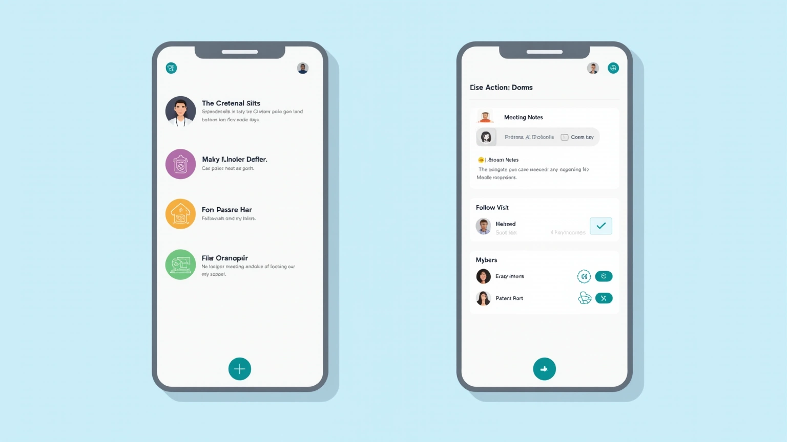 Two phones showing Minutes AI meeting interface and AI Doctor Notes medical visit summary side by side