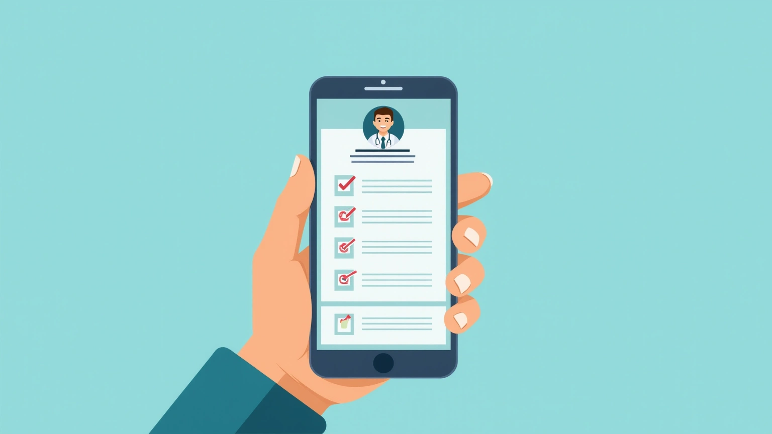 Phone screen showing a structured doctor appointment summary with next steps and reminders