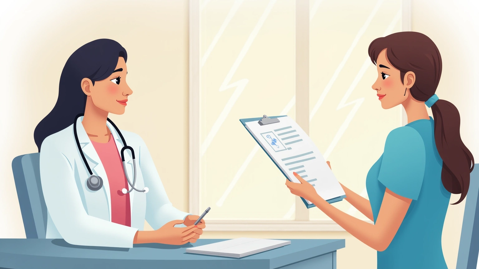 Doctor reviewing a patient visit summary template with next steps and follow-up instructions