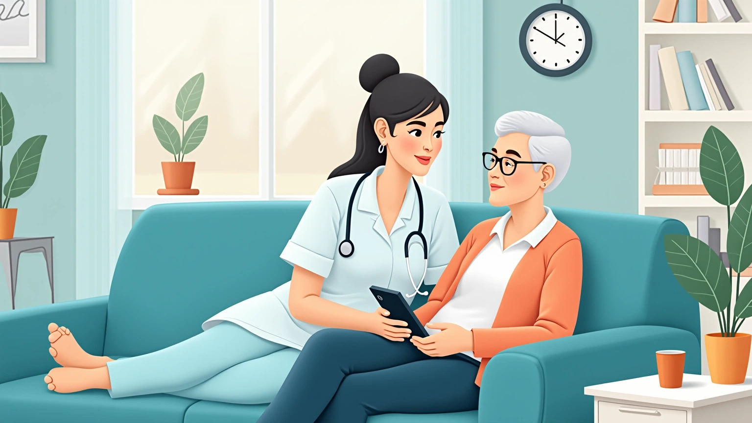 Caregiver reviewing a shared doctor visit summary on a phone while planning next steps