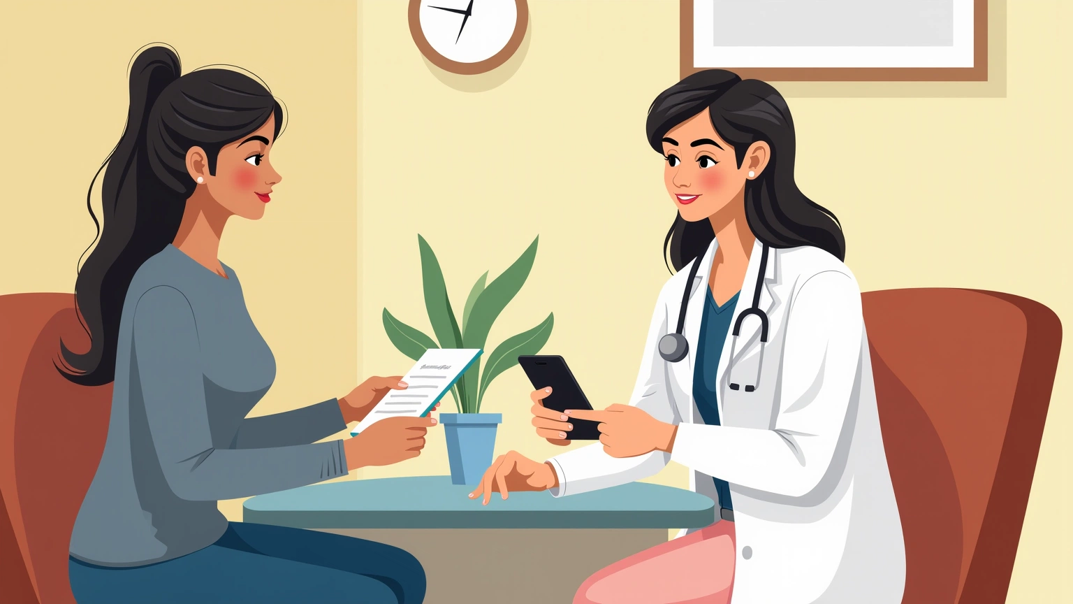 Patient having a calm conversation with their doctor about using their phone to take notes