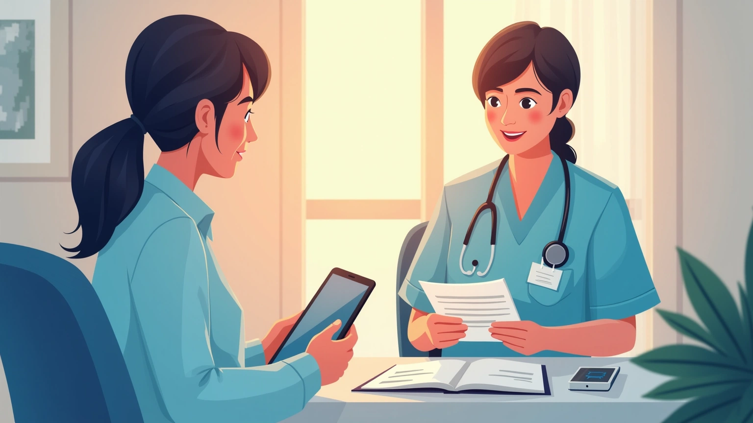 Patient using a simple note template on a phone during a medical appointment