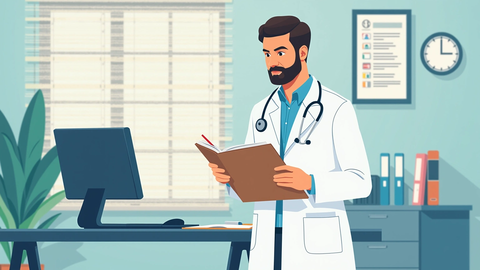 Person organizing medical documents, lab results, and insurance cards at a desk before a doctor visit
