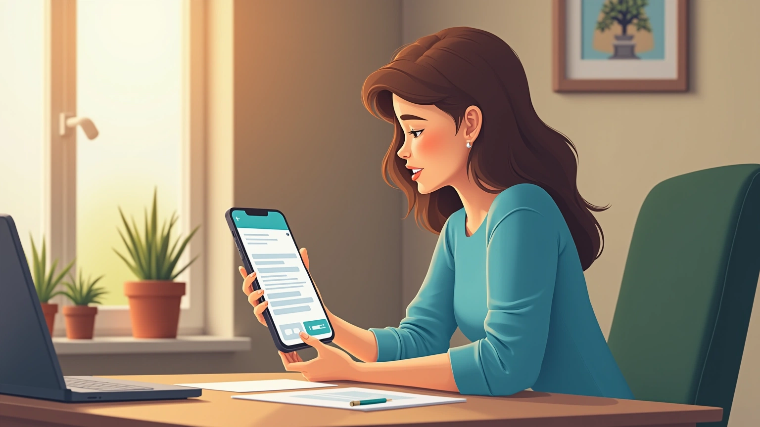 Patient reviewing their AI-generated visit summary on a phone at home after a doctor appointment